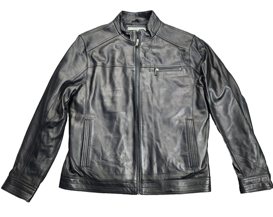 Boston Harbour Men's Genuine New Zealand Lambskin Leather Jacket, Black Medium