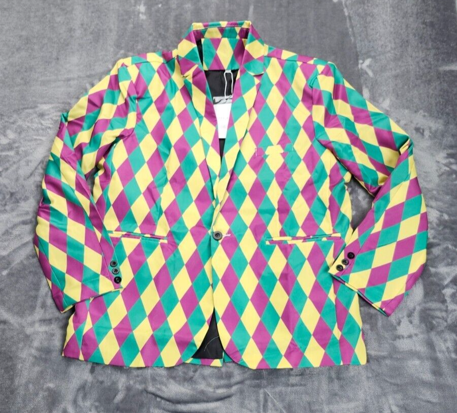 Men's 3 Piece Suit Set Colorful Clown Suit Jacket, Vest, Pants Size 2XL