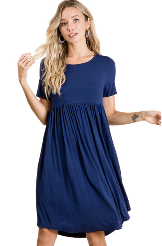 Women's Short Sleeve Babydoll Dress Navy Size XL
