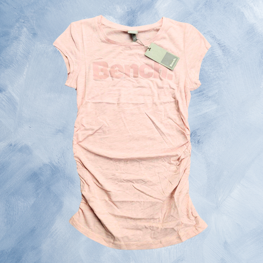 Bench Urban Wear Womens Cap sleeve Ruched Sides T-Shirt Pale Pink Size Small