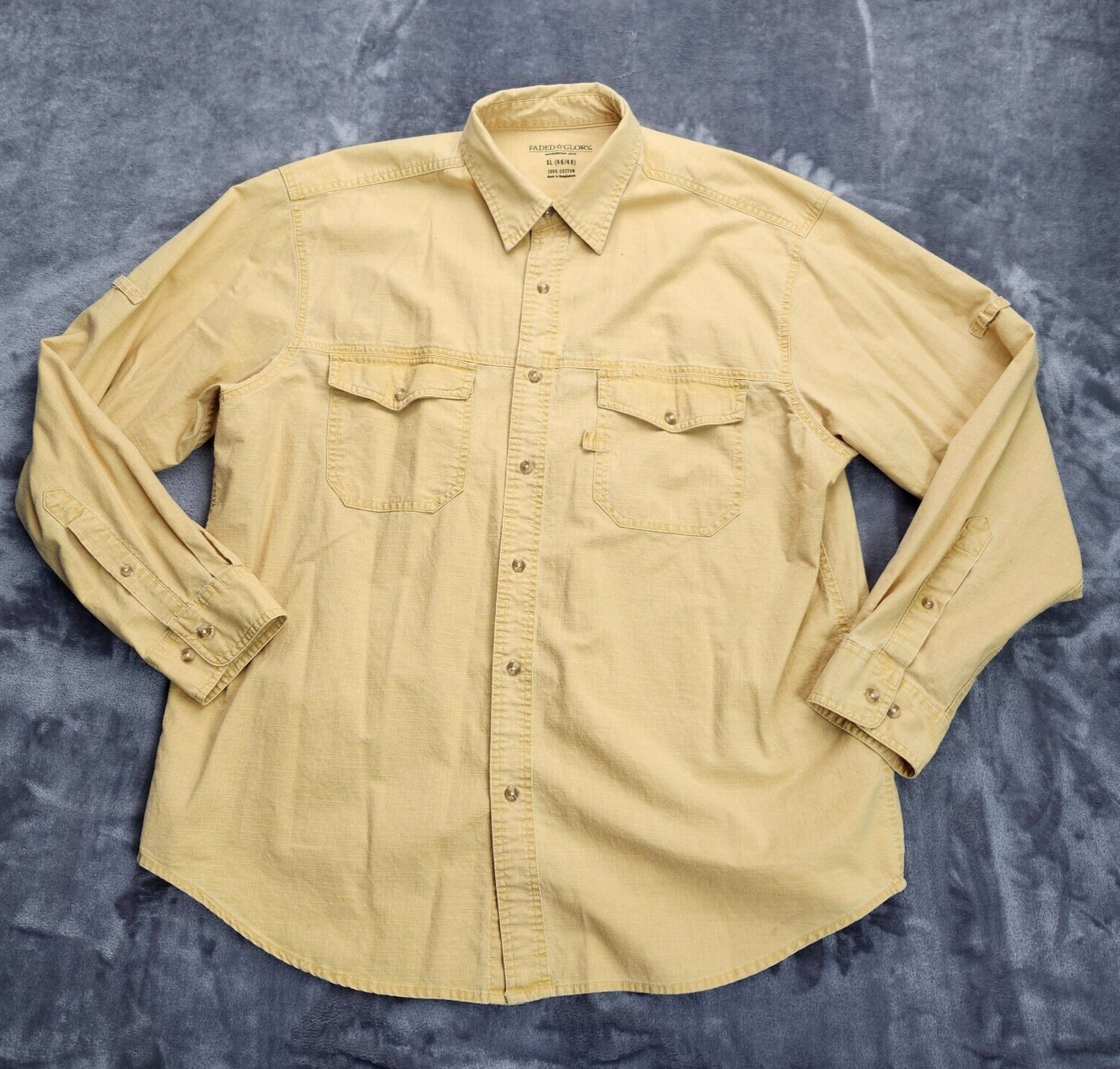 FADED GLORY 100% Cotton Mens Button Up Yellow (46/48) X-Large