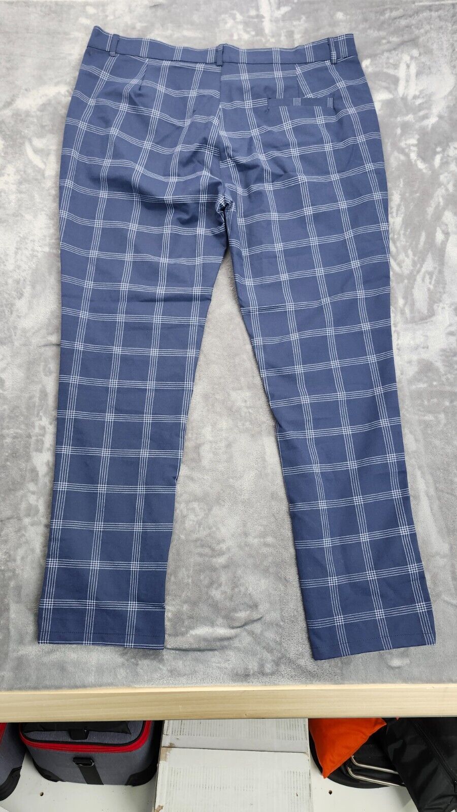 Men's Plaid Pattern Slim Fit Flat Front Business Pants with Pockets 3XL