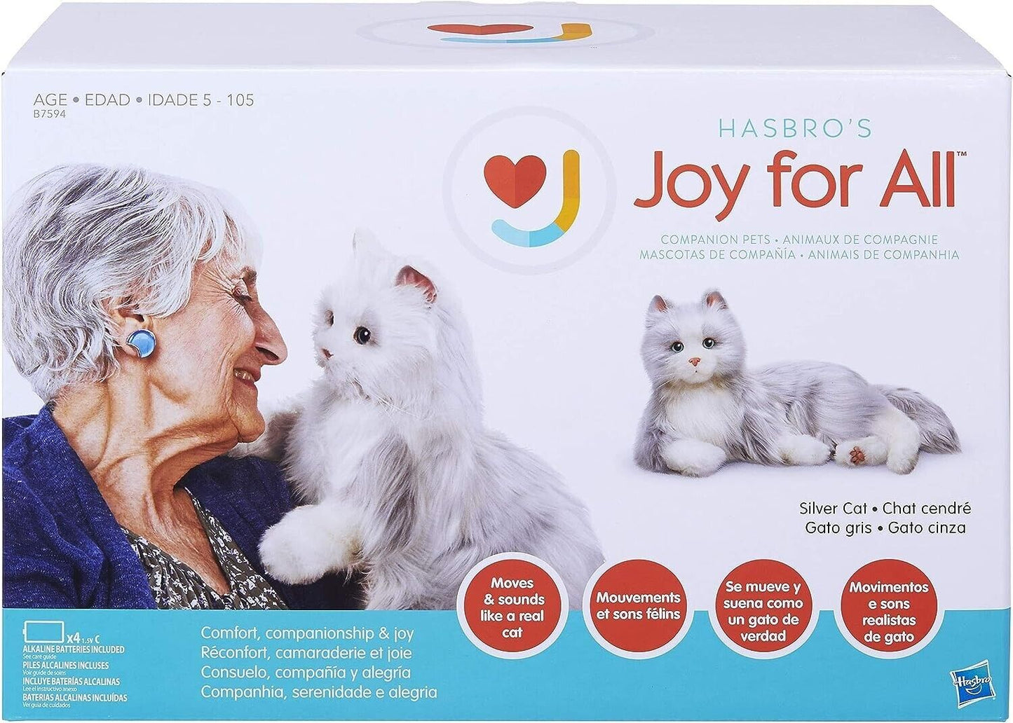 Joy 339192 Companion Pet Cat - Silver with White Mitts