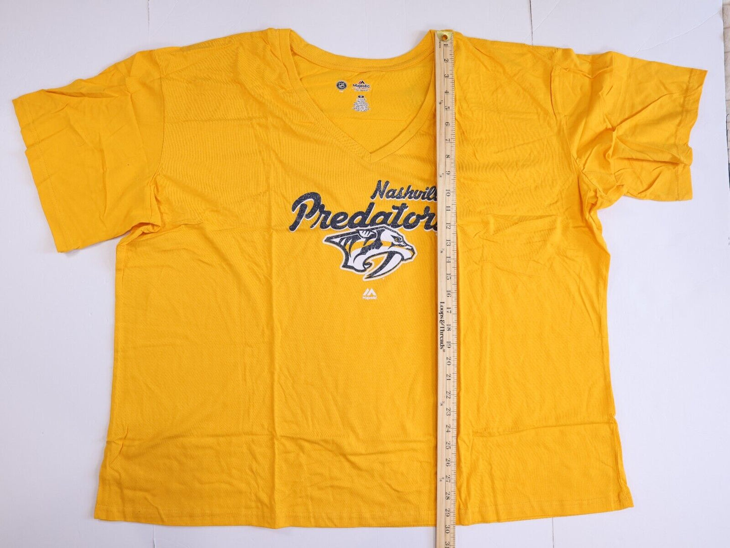 Nashville Predators Women’s V-Neck Tee - Majestic, Yellow, Size 4X