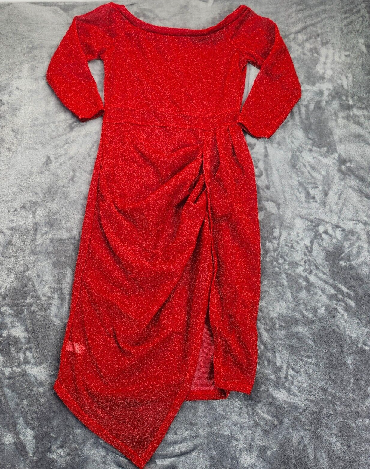 Womens Asymetrical Off Shoulder Cocktail Sparkle Dress Red Medium