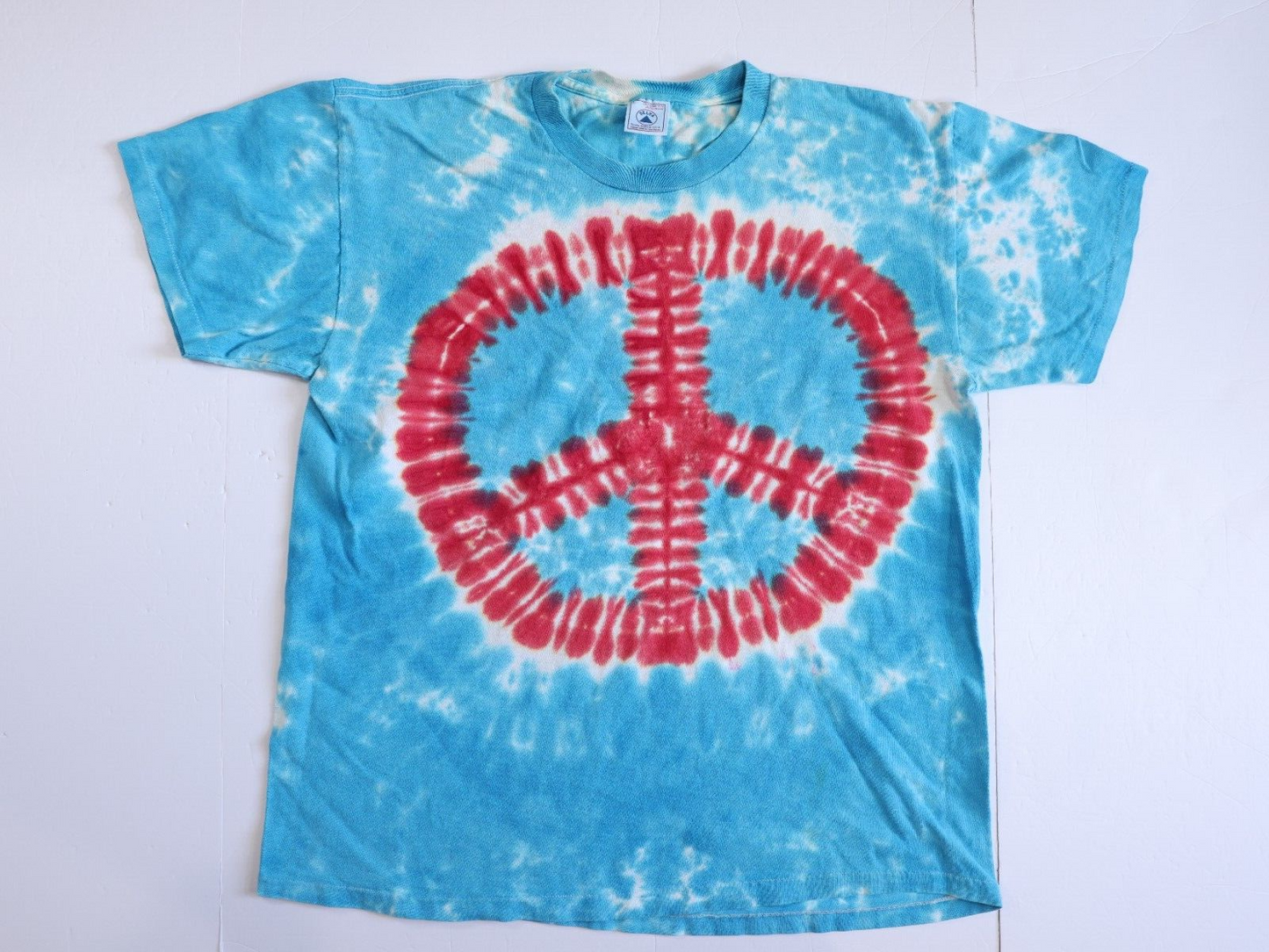 Vintage Delta Tye Dye Blue and Red Peace Sign T shirt Size L