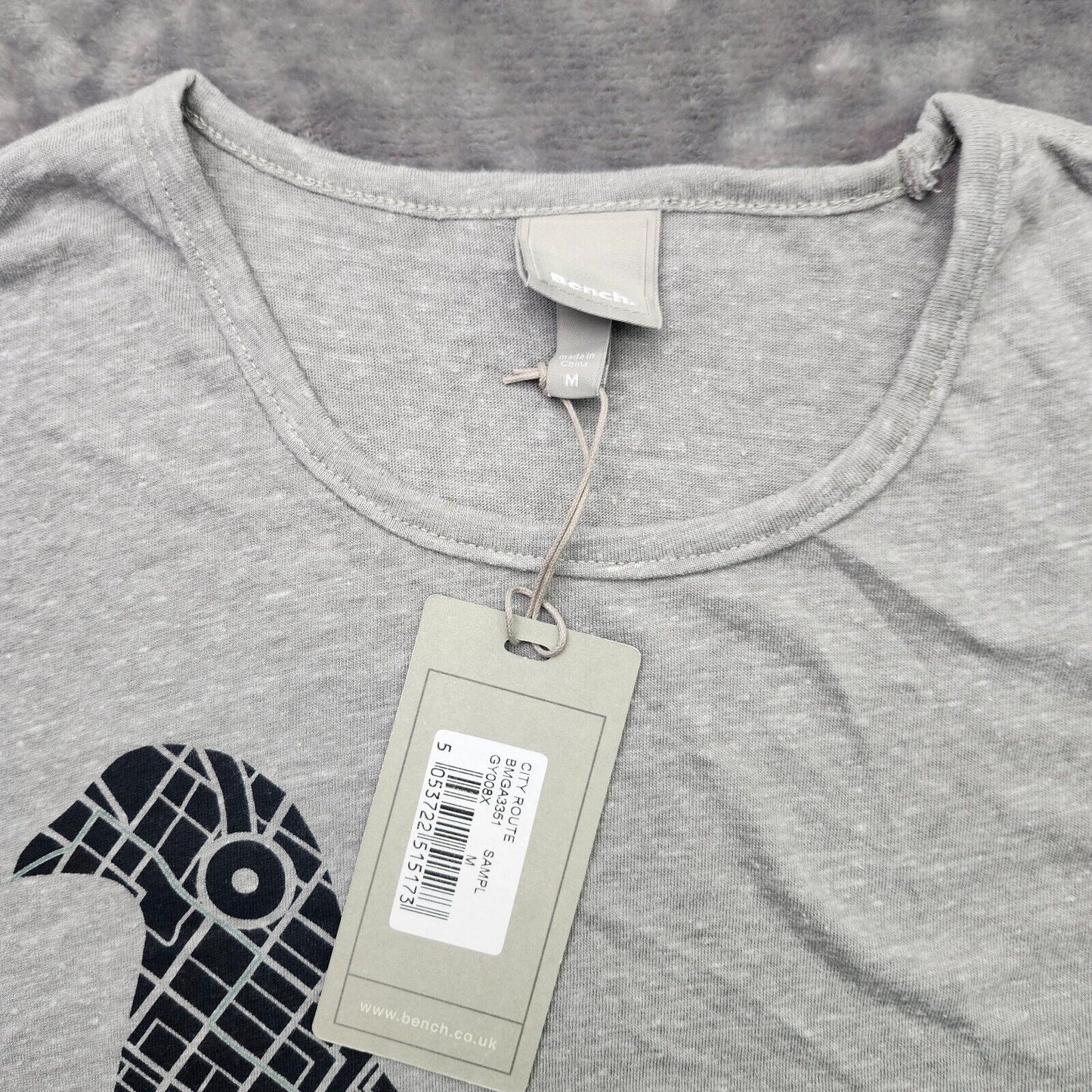 Bench Urban Wear Womens T-Shirt Size Small Grey with Black Bird