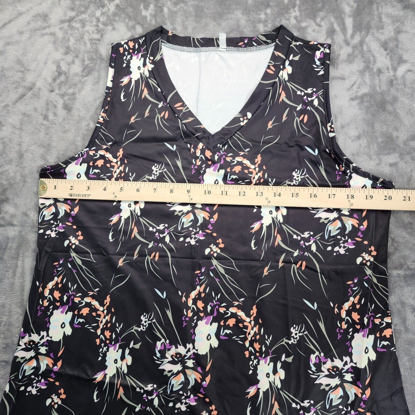 Women's Floral Striped Print Sleeveless V-Neck Casual Tank Tops Size XL