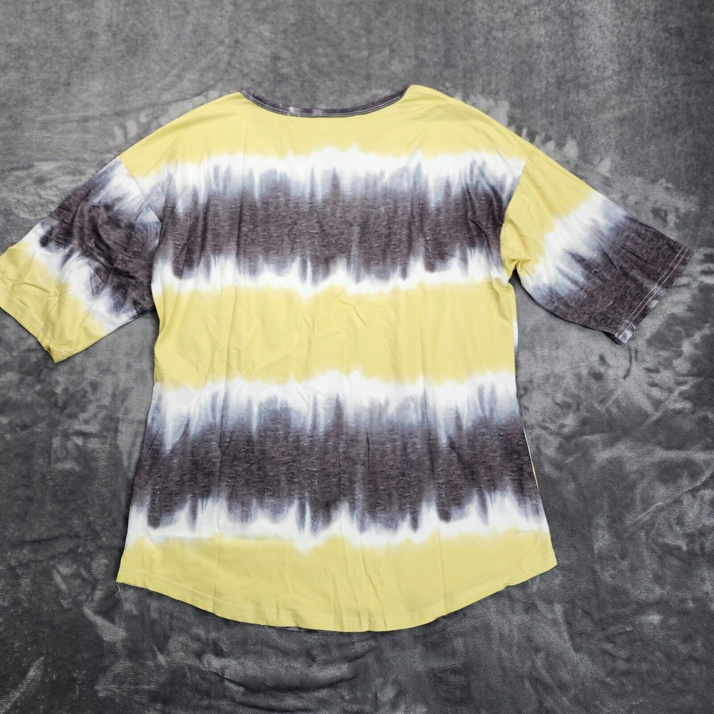 Women’s Crew Neck Short Sleeve Tie Dye Tee Shirts Yellow Stripes Size 3XL