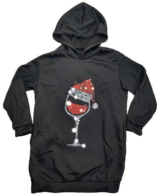 Champagne glass Santa Christmas shirt dress Womens Medium