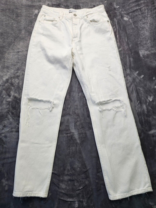 ZARA Womens ripped Jeans White size 8