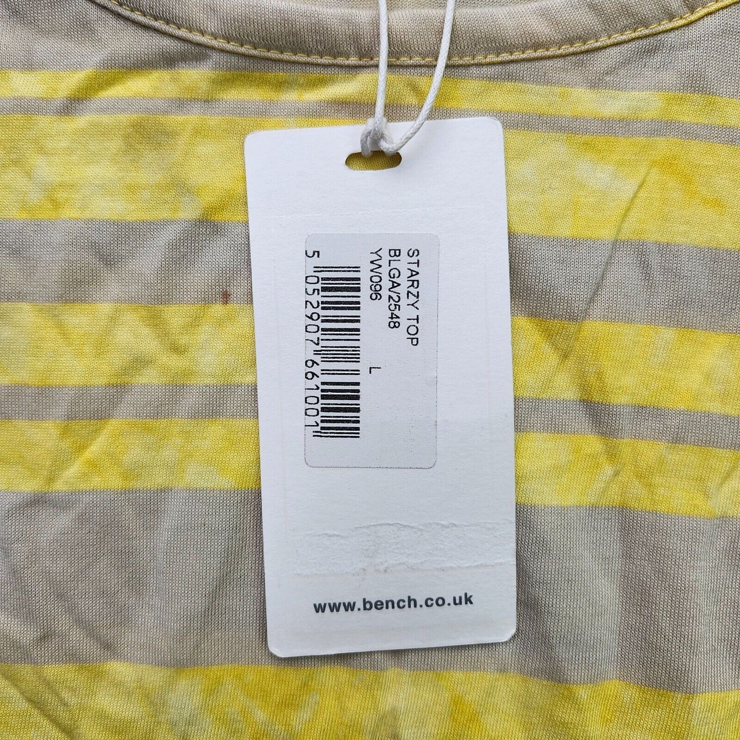 NWT Bench Urban Wear Womens 3/4 Sleeve Scoop nuck Yellow striped shirt size L