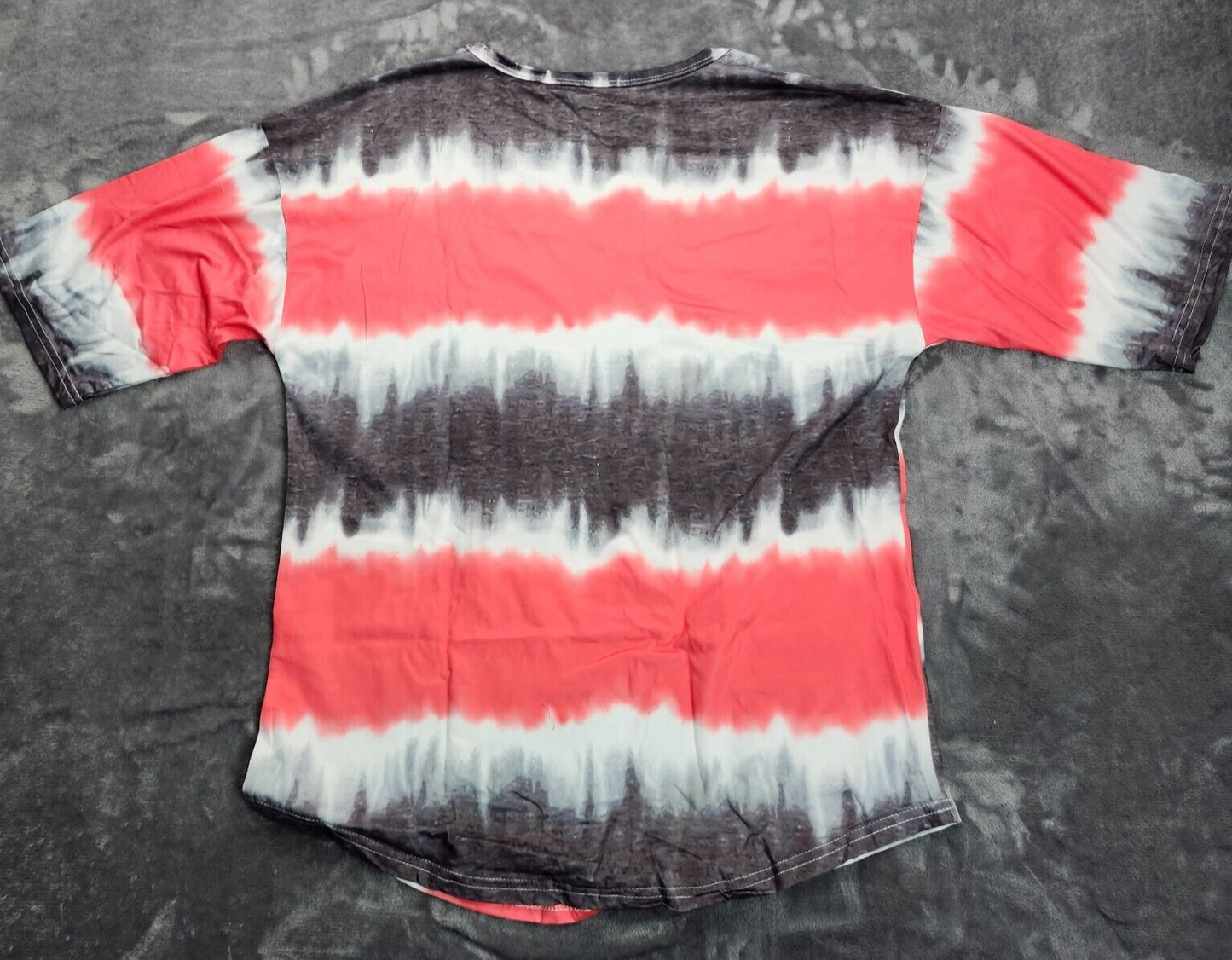 Women’s Crew Neck Short Sleeve Tie Dye Tee Shirts Red Stripes Size XL