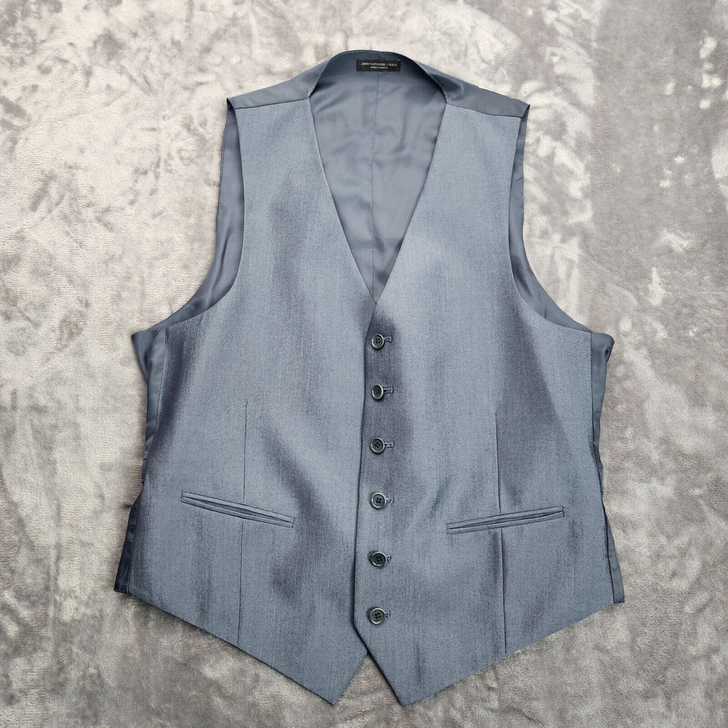 JOHN VARVATOS U.S.A. Mens Solid Blue 6 Button Waistcoat Vest Size 40 Chest