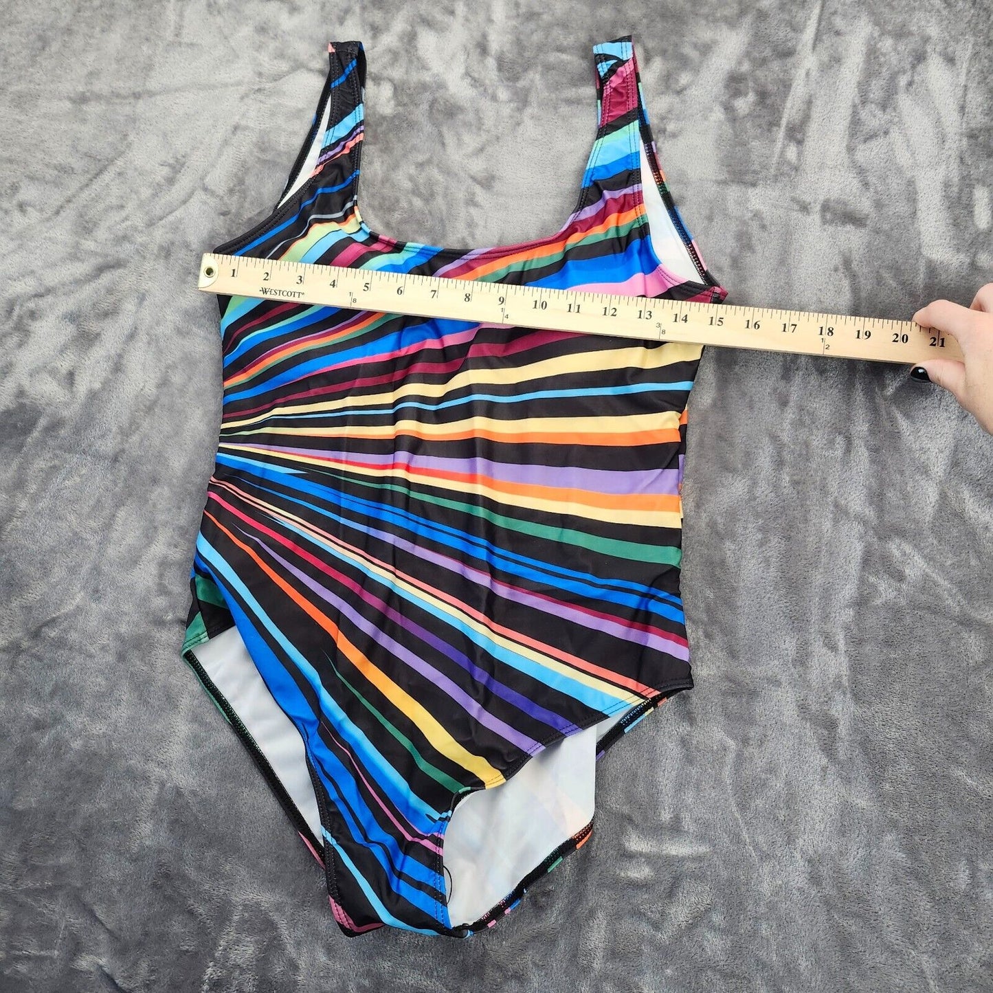 Plus Size One Piece Padded Swimsuit Womens Swimming Multicolor stripe XL