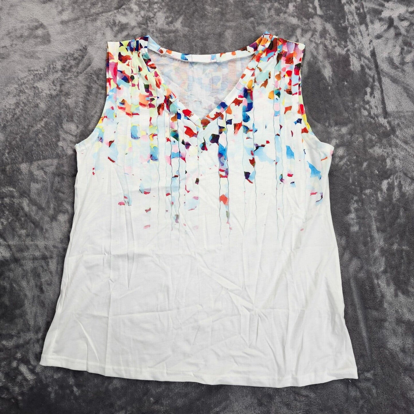 Women Summer V-Neck Print Wide Strap Sleeveless Daily Tank Top XL