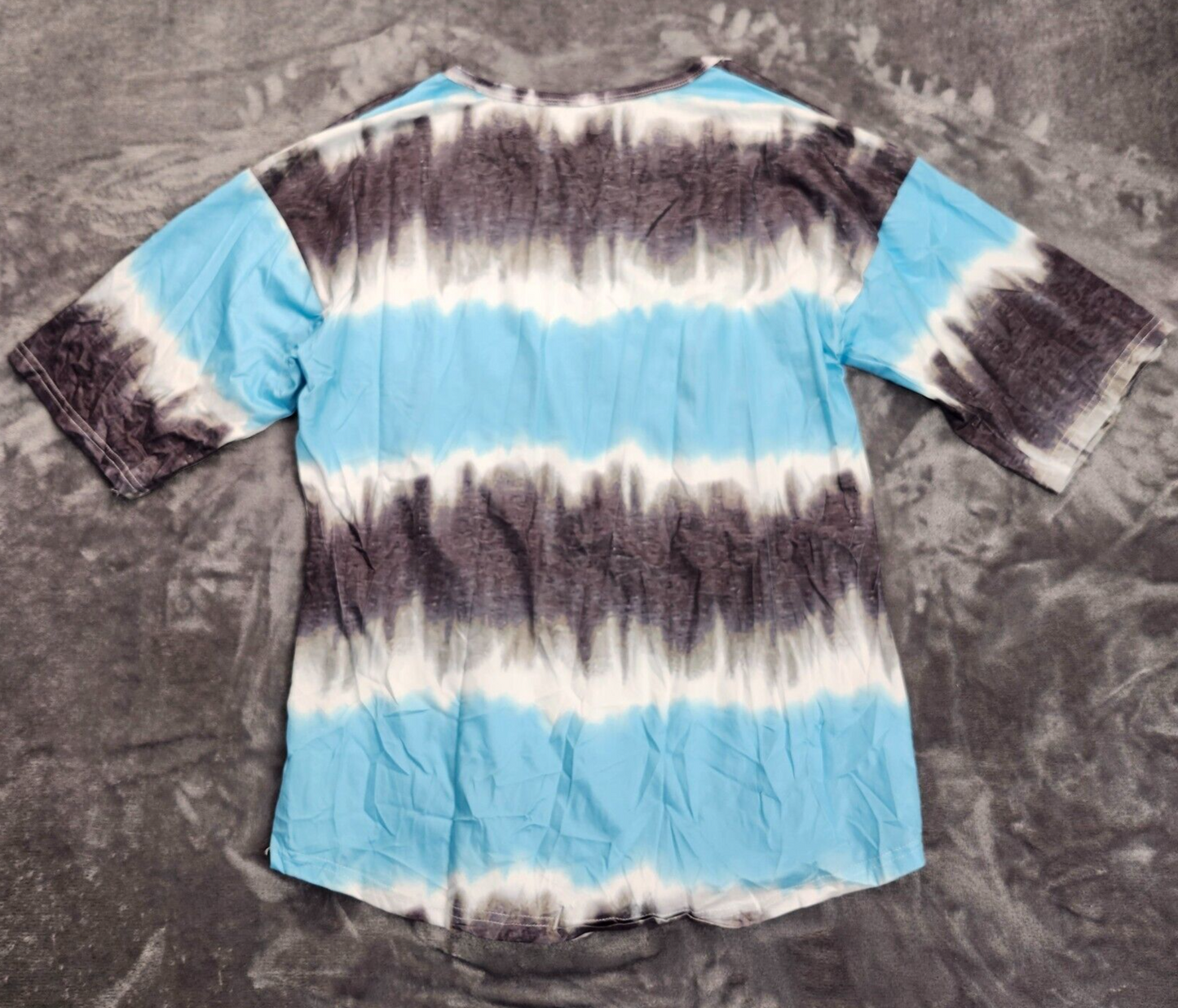 Women’s Crew Neck Short Sleeve Tie Dye Tee Shirts Blue Stripes Size 3XL