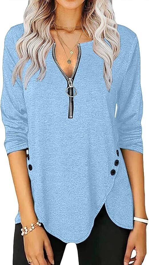 Women’s Casual Cute Criss Cross Skateboarding T Shirt ¼ Zip 3/4 Sleeve 2XL