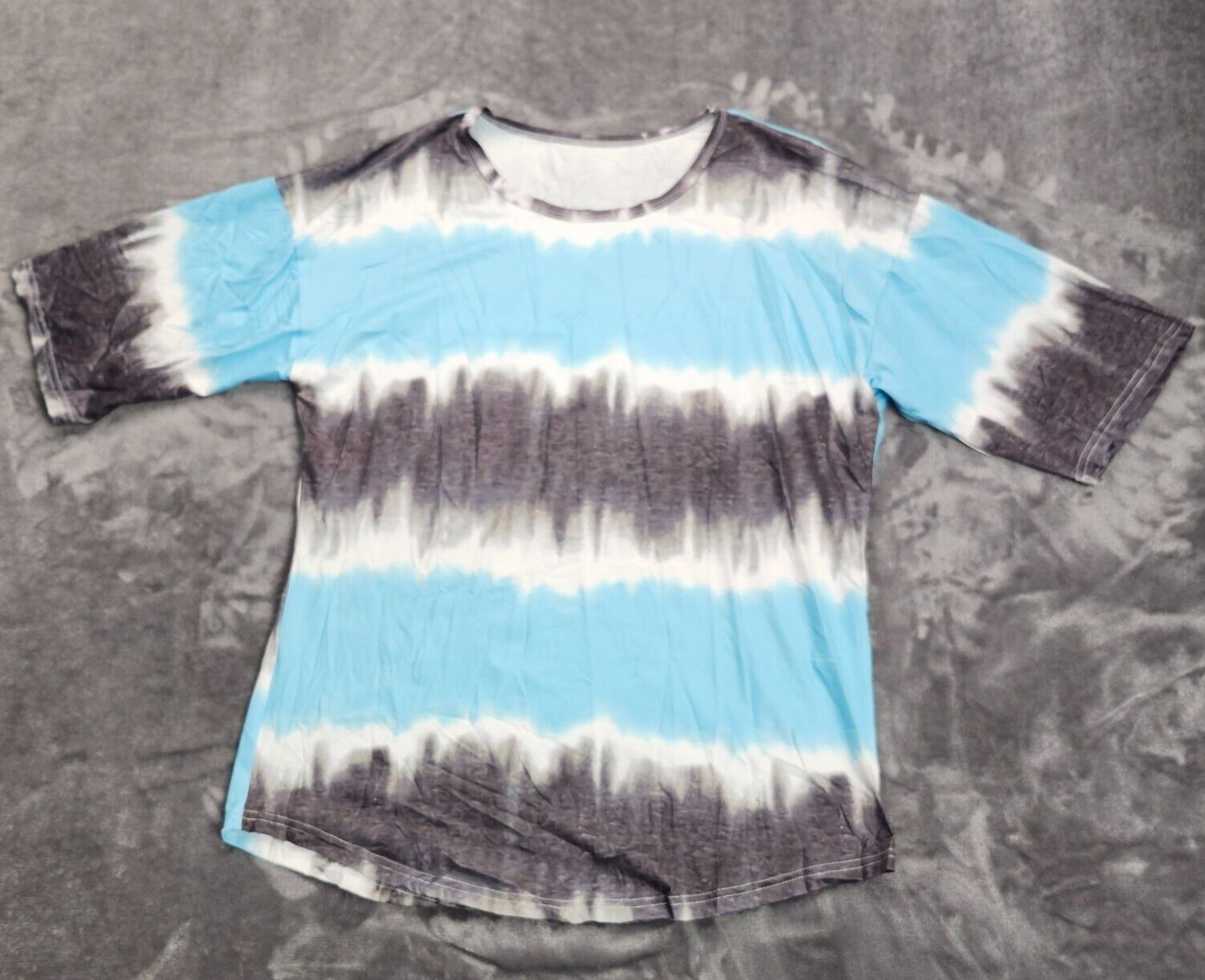 Women’s Crew Neck Short Sleeve Tie Dye Tee Shirts Blue Stripes Size XL