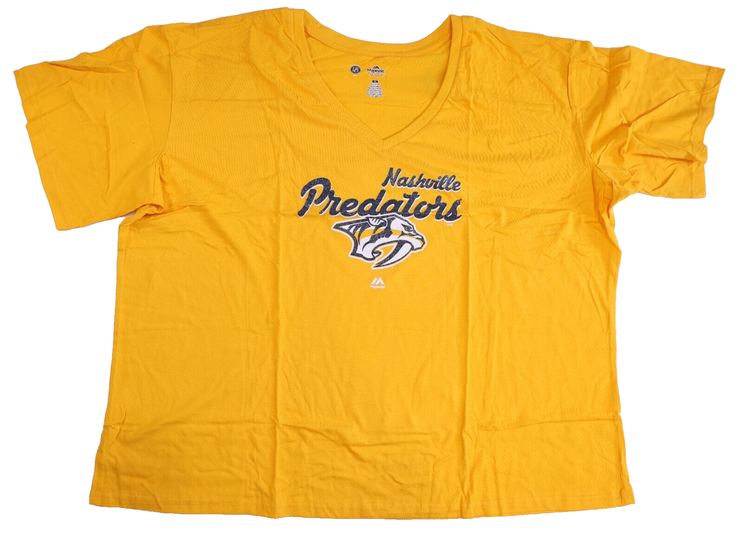 Nashville Predators Women’s V-Neck Tee - Majestic, Yellow, Size 4X