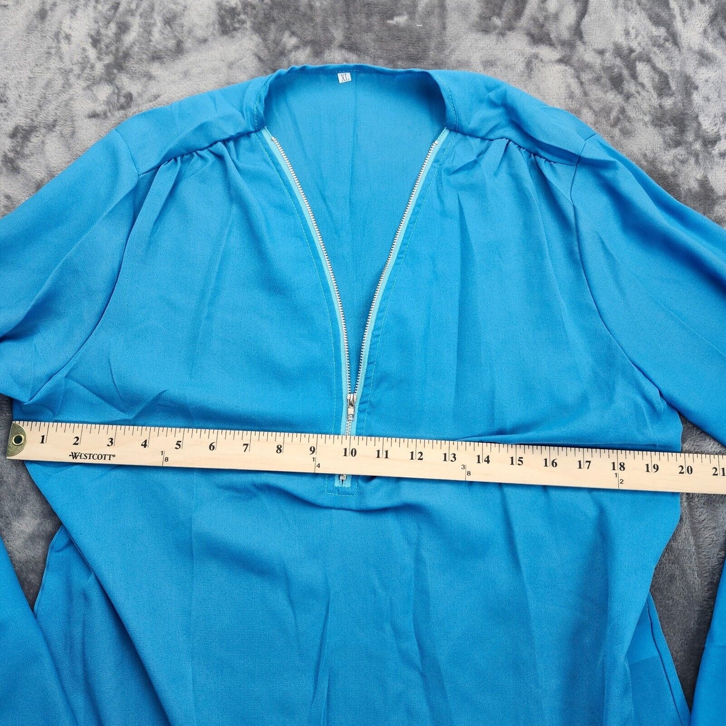 Womens light weight 1/4 zip blouse 3/4 sleeve Blue XL