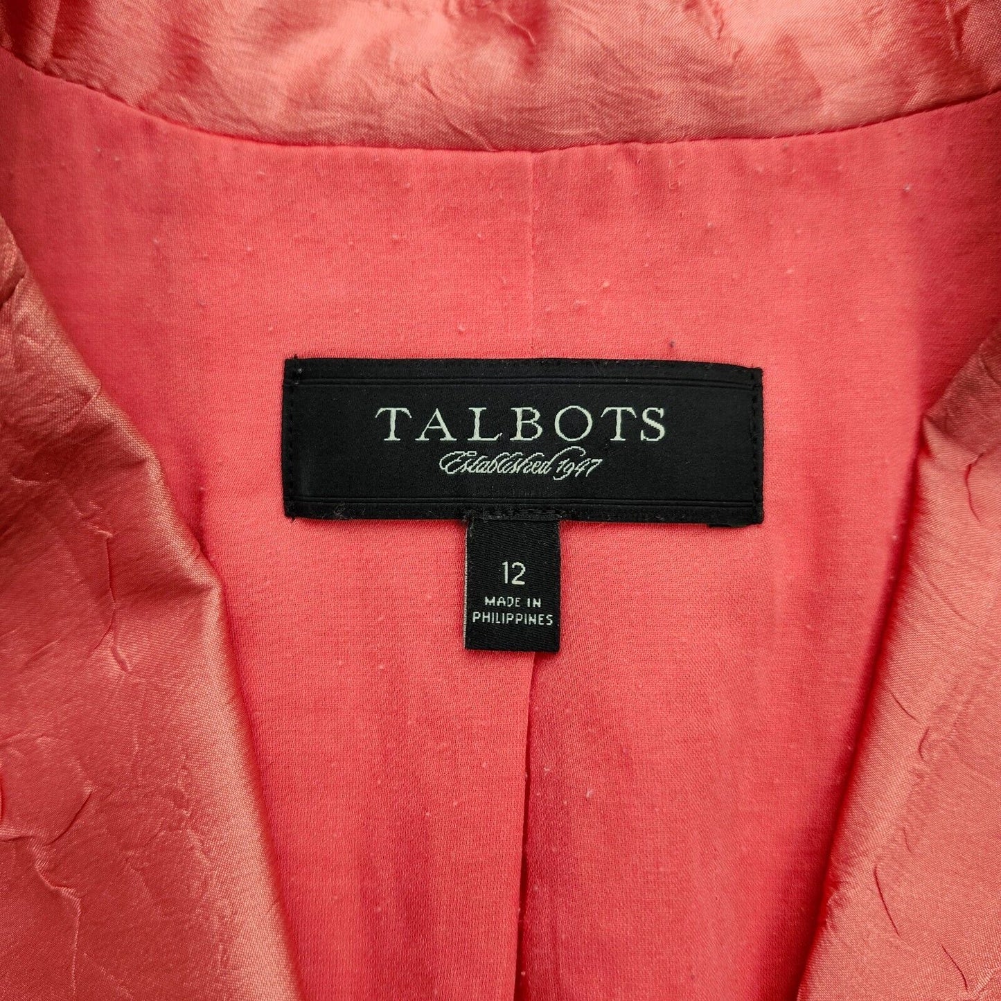 Talbots Sz 12 Spectacular Apricot Pink Orange Silk Lightweight Blazer Jacket