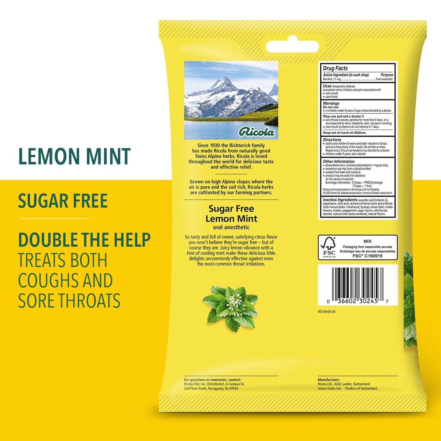 Ricola Cough Drops - Sugar Free Lemon Mint - 45ct (2 pack)