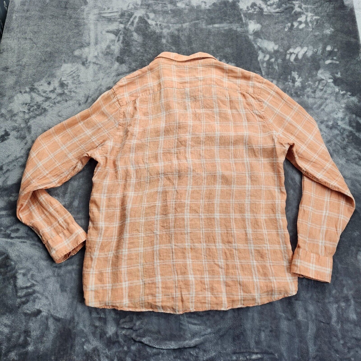 FAHERTY Brand Men's 100% Linen Button up Shirt Orange Plaid long sleeve sz XL