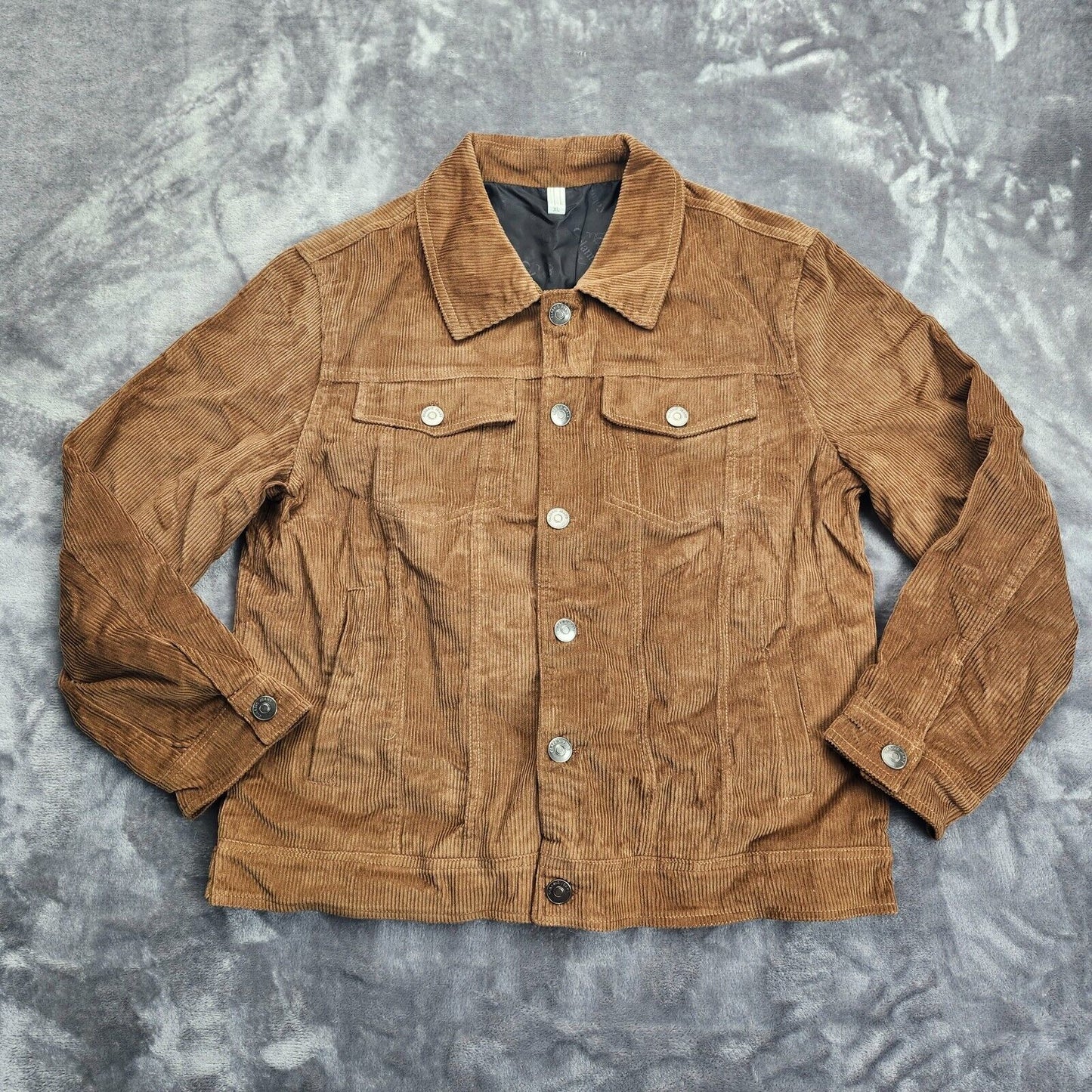 Mens Tan Brown Corduroy Western Shirt Box Jacket Retro Beige Coat XL