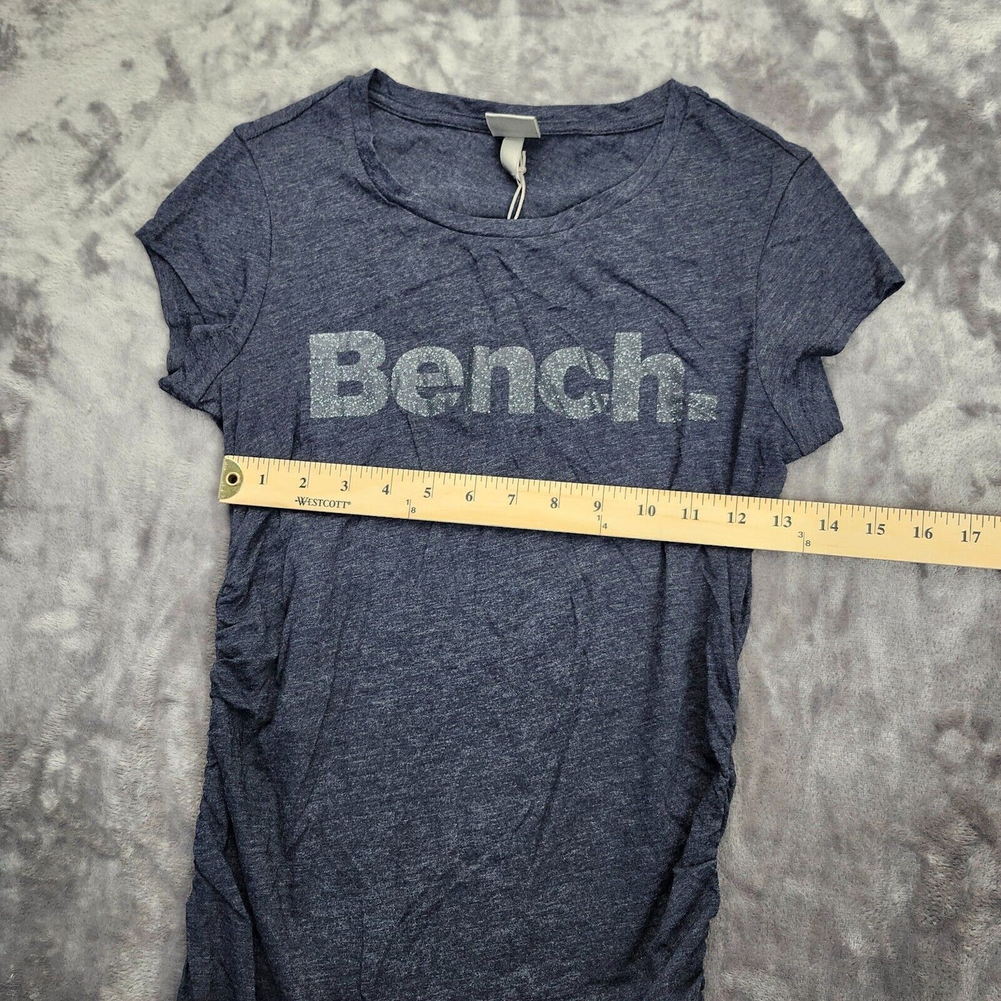 Bench Urban Wear Womens Cap sleeve Ruched Sides T-Shirt Grey Size Small