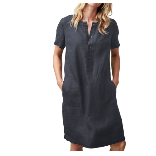 Women All-match Round Neck Short Sleeve With Pocket Dress XL