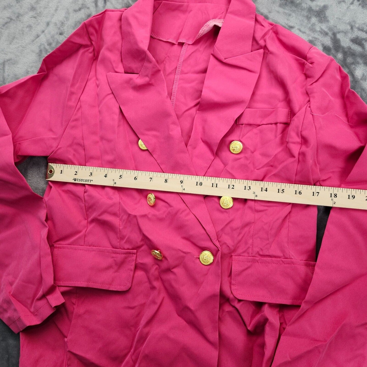 Women Buttons Long Sleeve Solid Office Coat Cardigans Suit Jacket Pink 2XL