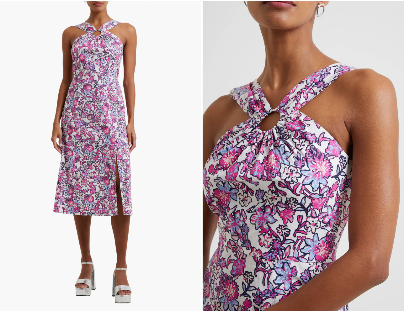 NWT French Connection Fontini Floral Print Halter Midi Dress Womens Size 6