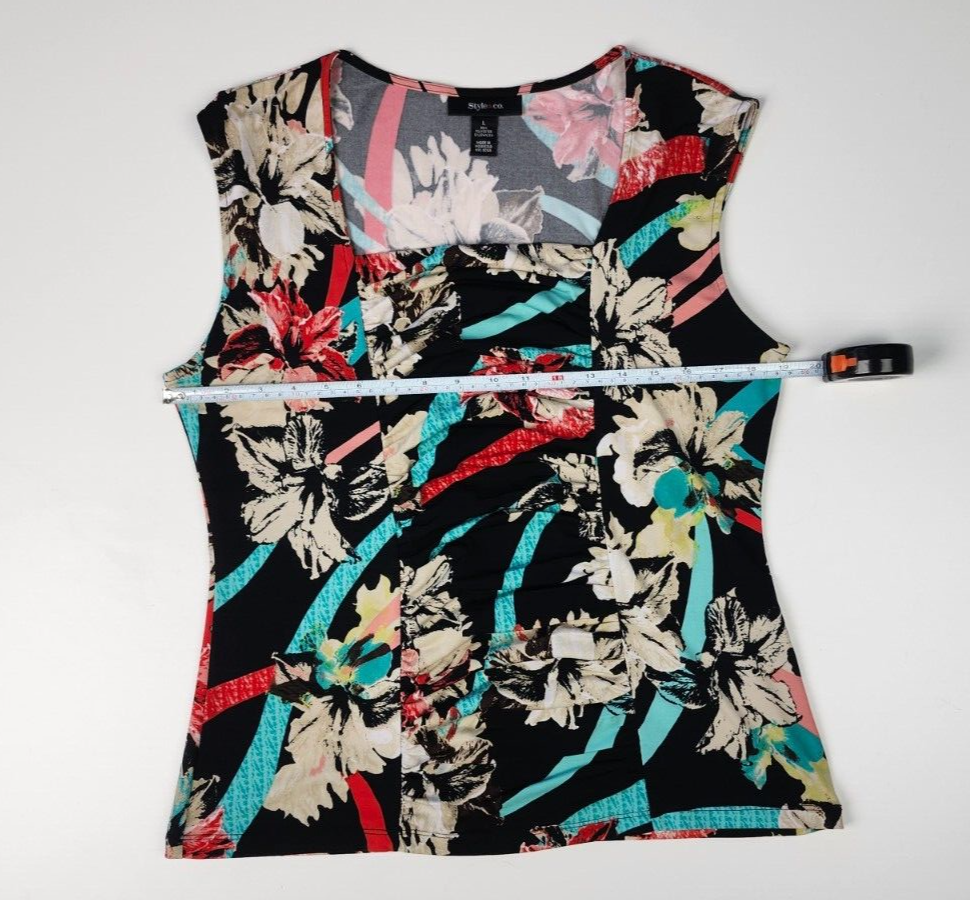 Style & Co Floral Swing Top Size L Womens Sleeveless High Low