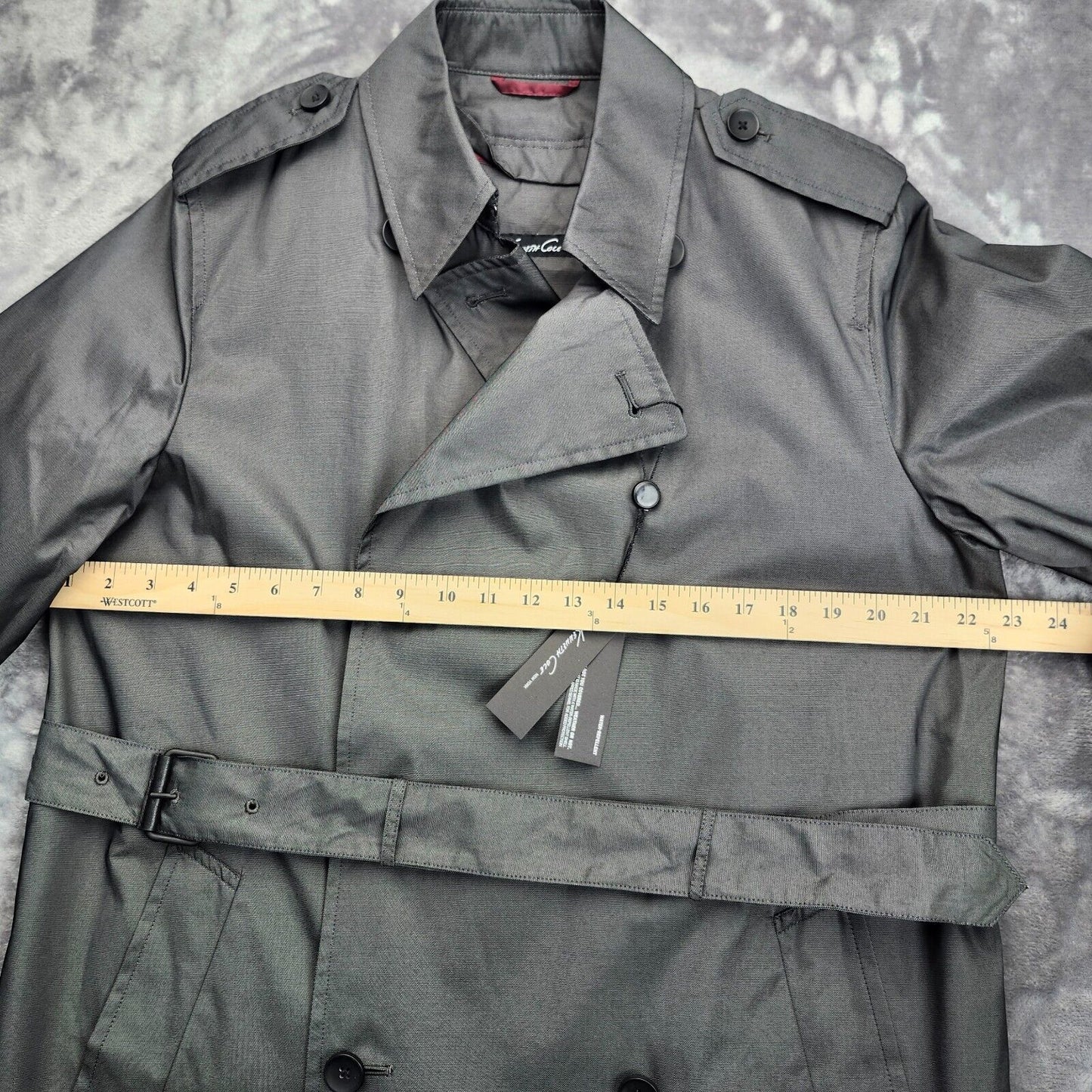 NWT Kenneth Cole Mens Rain Jacket Trench Coat Ridge Charcoal size 40 Regular