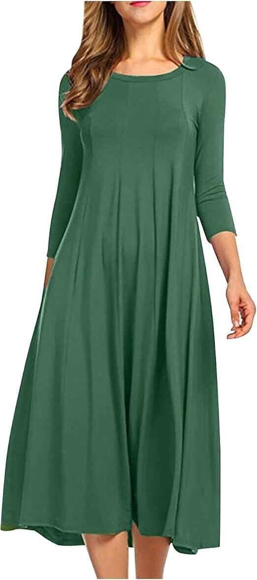 Women's Going Out Casual Solid Green Color Mid-Sleeve Dress Large