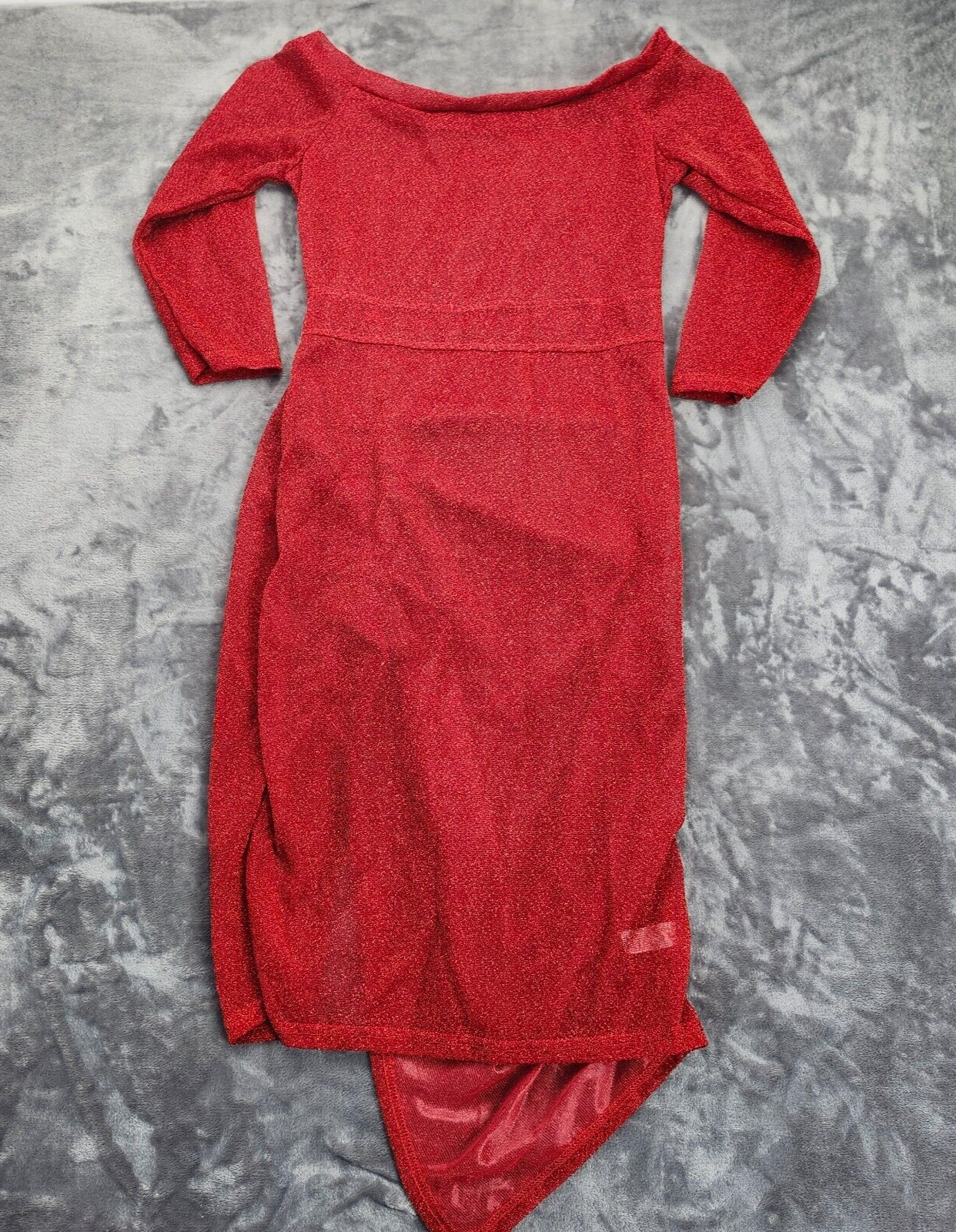 Womens Asymetrical Off Shoulder Cocktail Sparkle Dress Red Medium