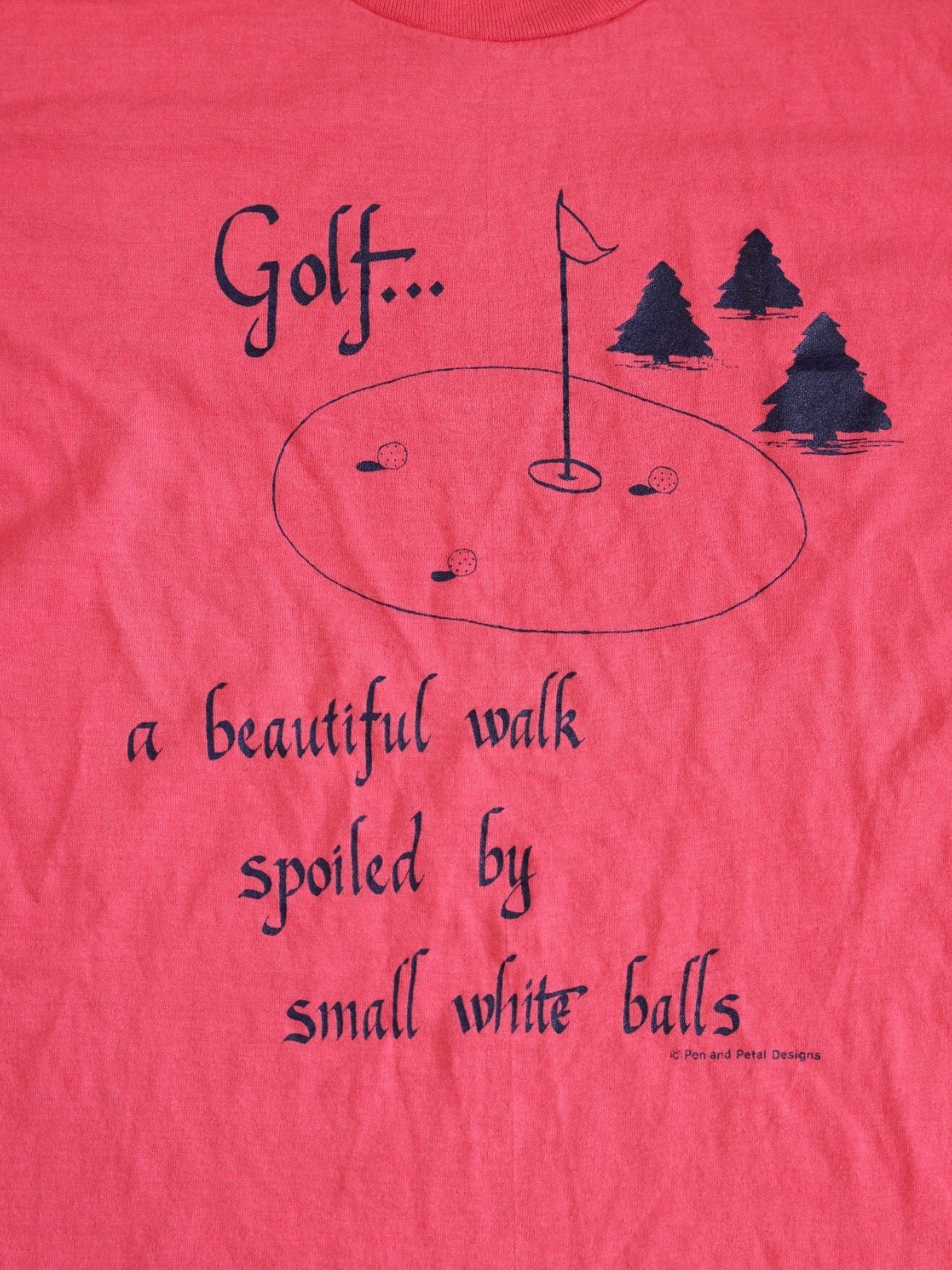 Vintage Screen Stars Womens T Shirt Size XL PINK GOLF White Balls Shirt