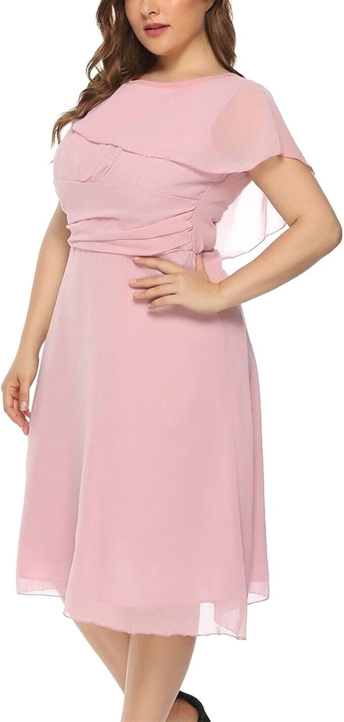 Womens Chiffon Solid Dress Wedding Guest Bridesmaid Pink 2XL