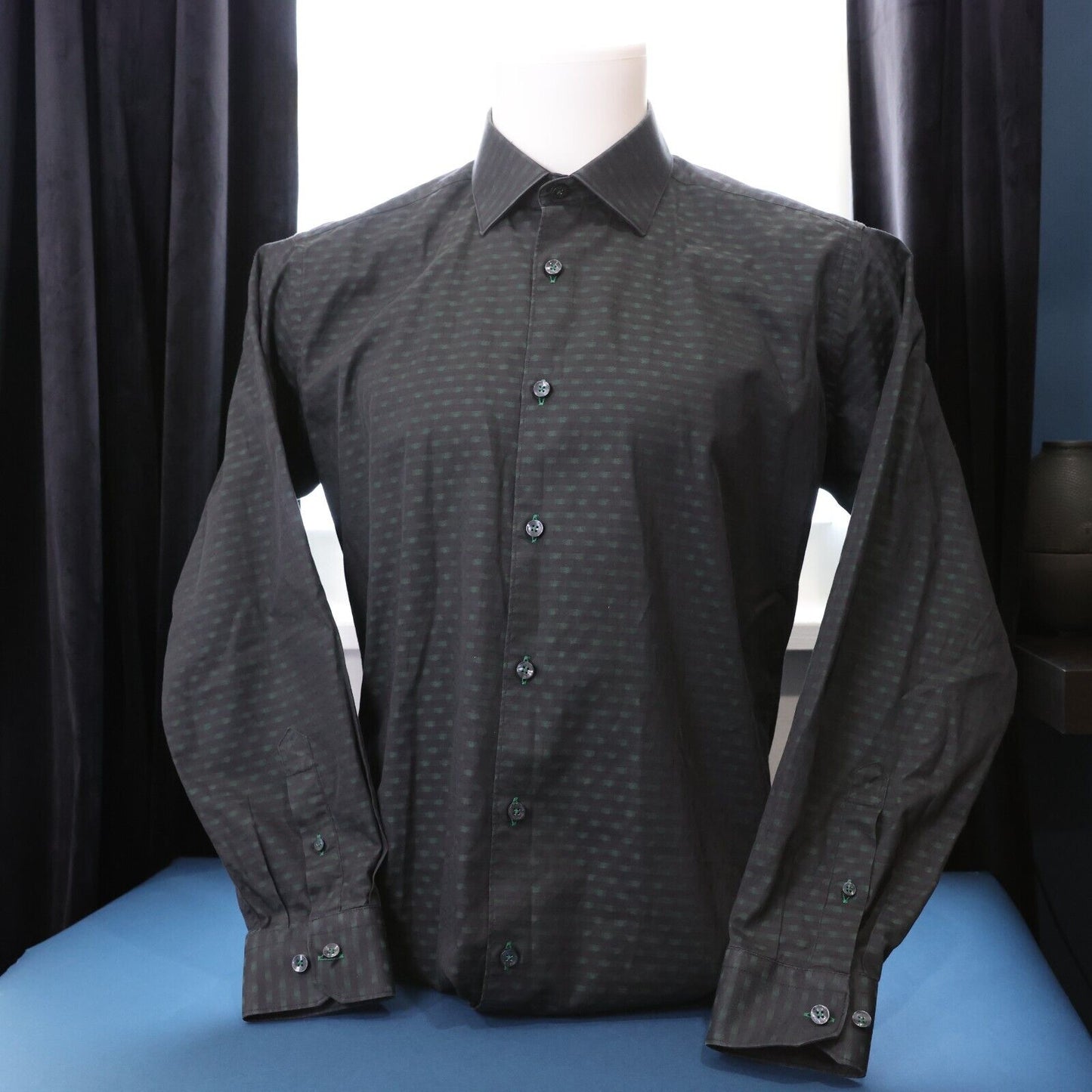 Jared Lang Mens Casual Button Down Shirt Green and Black Size M