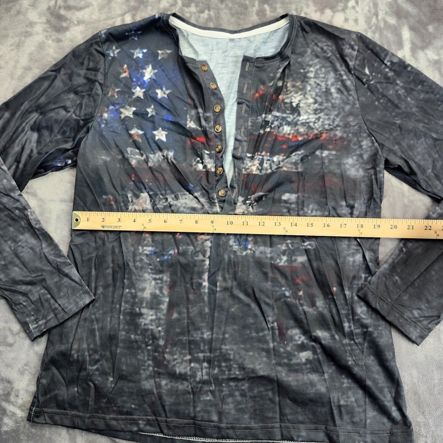 Mens Casual V Neck Henley Shirt, American Flag Printed Long Sleeve Shirt Large