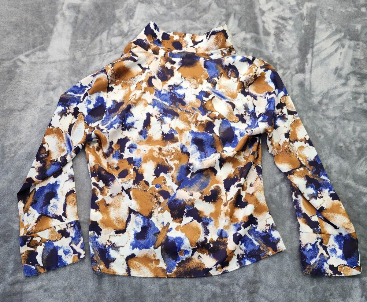 ZARA Women’s Printed Blouse With Sand Blue Colors Size XL