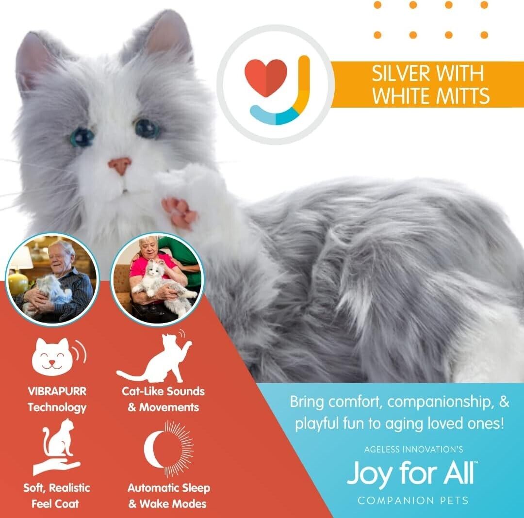 Joy 339192 Companion Pet Cat - Silver with White Mitts