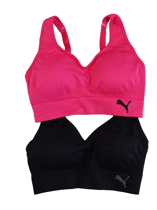 New PUMA Women's 2 Pack Sports Bras Size S Pink/Black Seamless NWOT