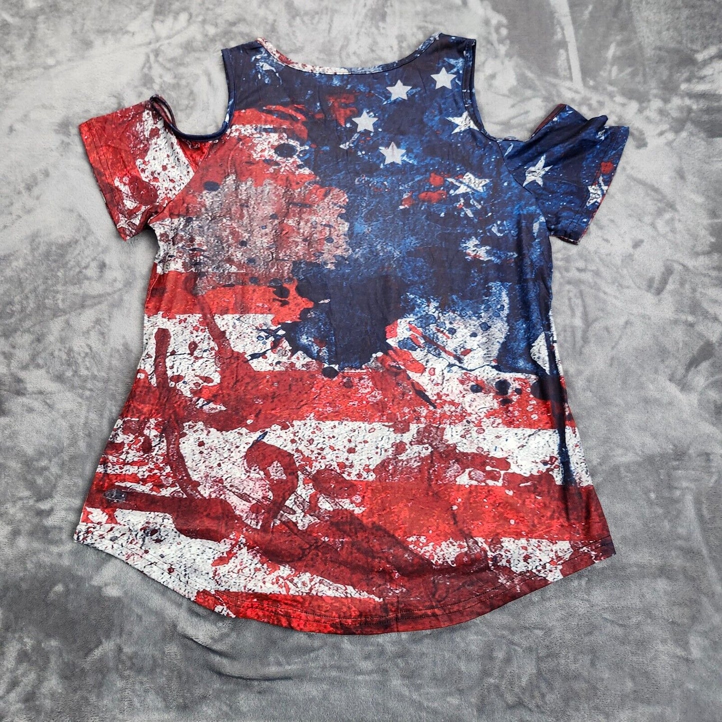 Womens Cold Shoulder Summer Tops 4th of July Shirts American Flag XL