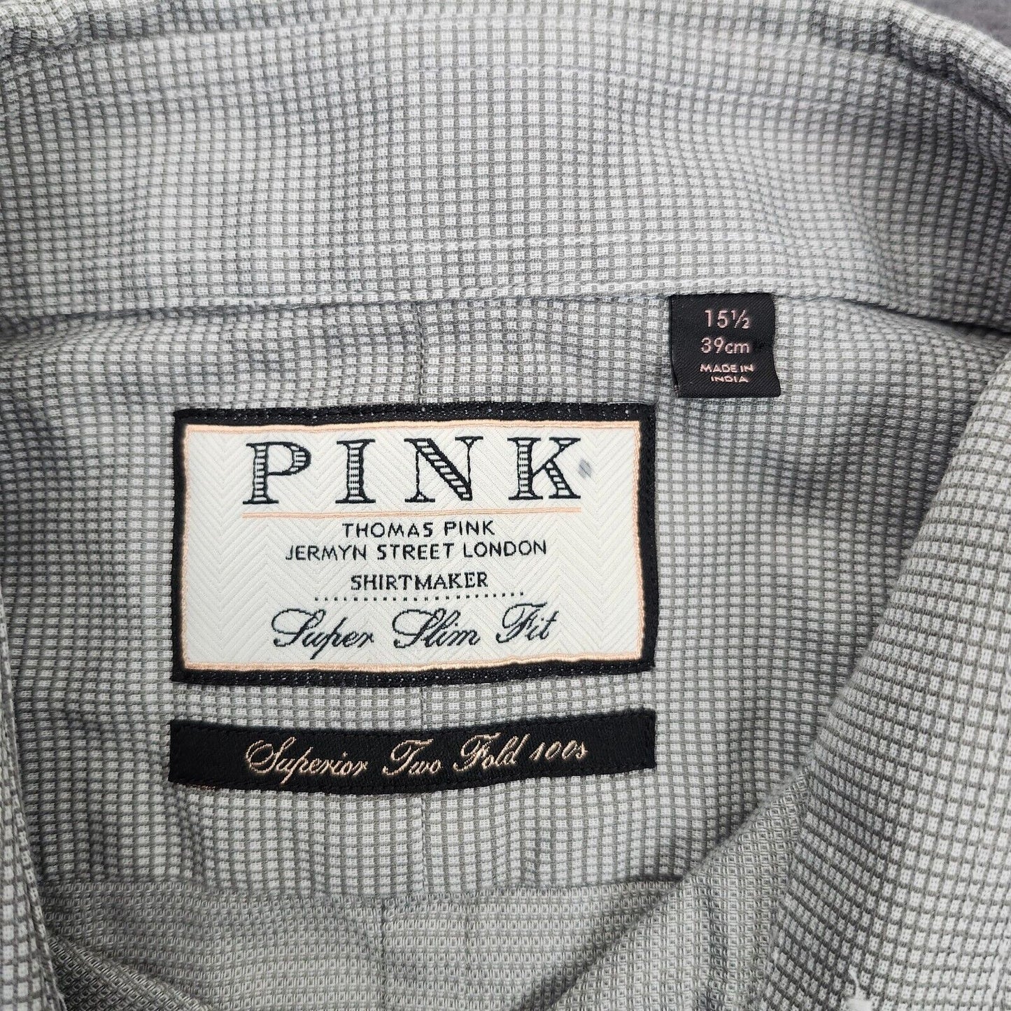 Thomas Pink Superior Two Fold 100s Super Slim Fit 15.5 Grey Check Shirt