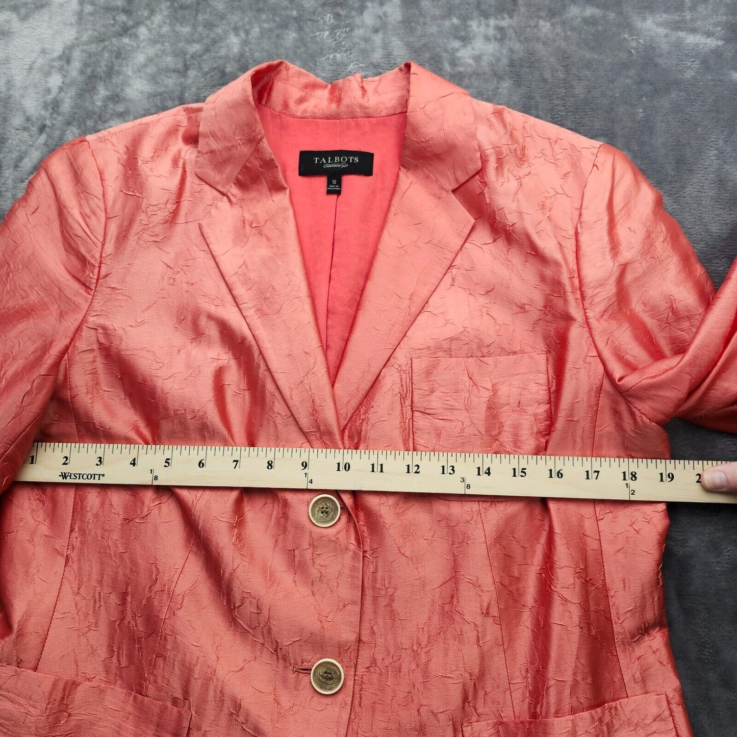 Talbots Sz 12 Spectacular Apricot Pink Orange Silk Lightweight Blazer Jacket