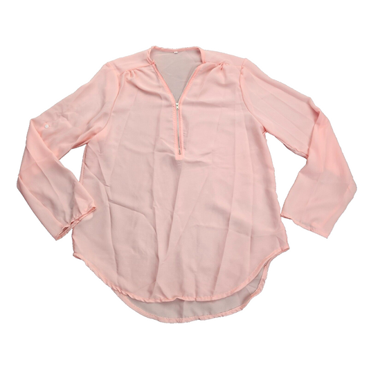 Womens light weight 1/4 zip blouse 3/4 sleeve Light Pink 3XL