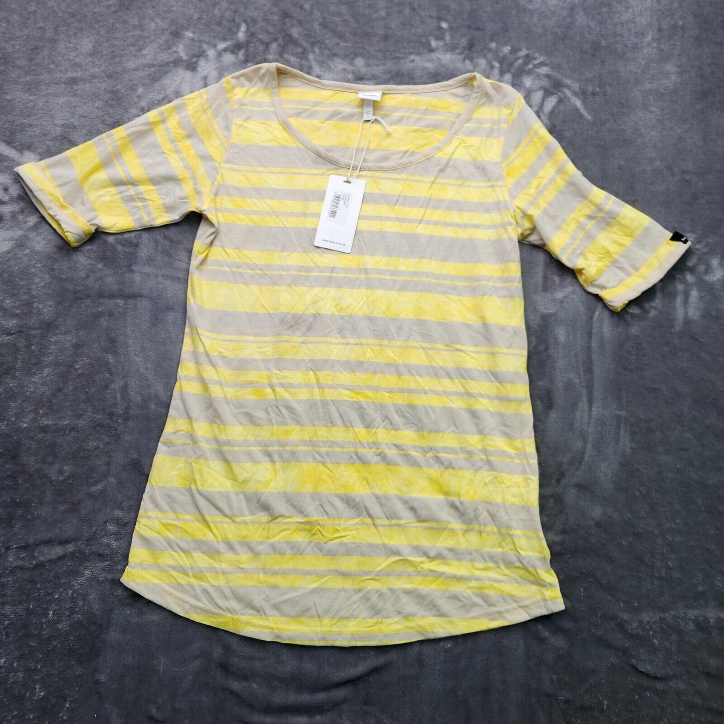 NWT Bench Urban Wear Womens 3/4 Sleeve Scoop nuck Yellow striped shirt size L