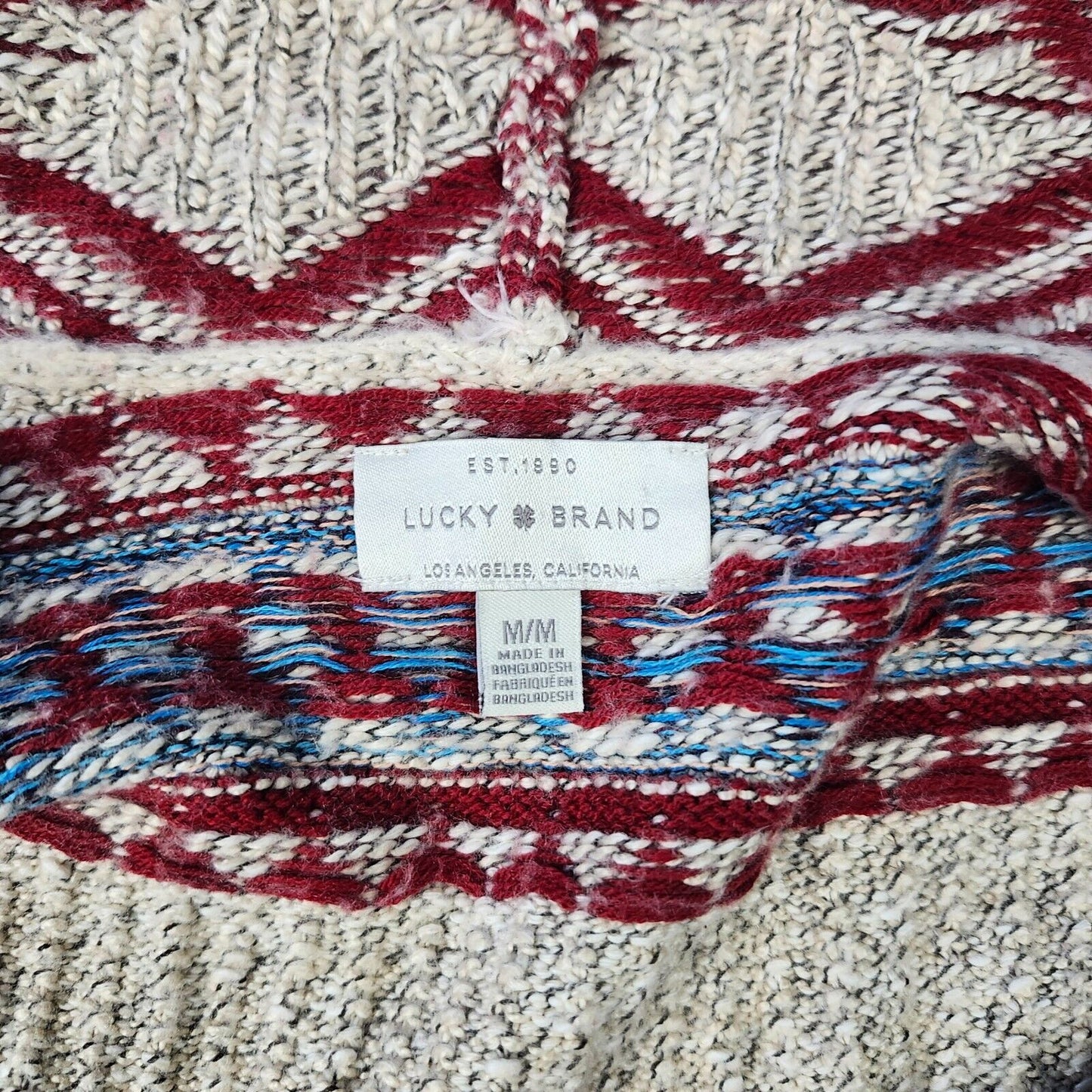 LUCKY BRAND SIZE M OPEN FRONT CARDIGAN SWEATER SOUTH WESTERN PRINT AZTEC